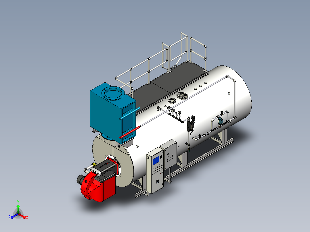 火管式锅炉详细3d模型3D模型正等轴测图