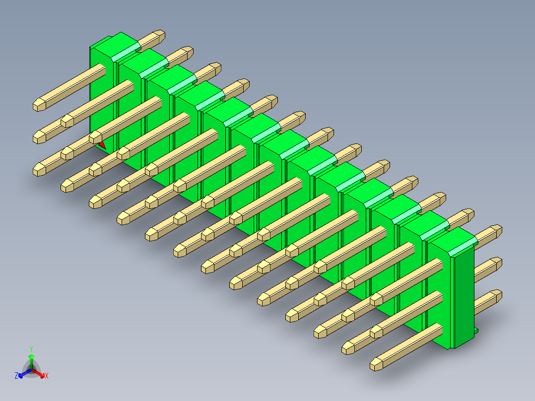 彩色公头100mil（2.54mm）系列-DS1021_green_3x13p_100mil_Type1_rev1.0主视图