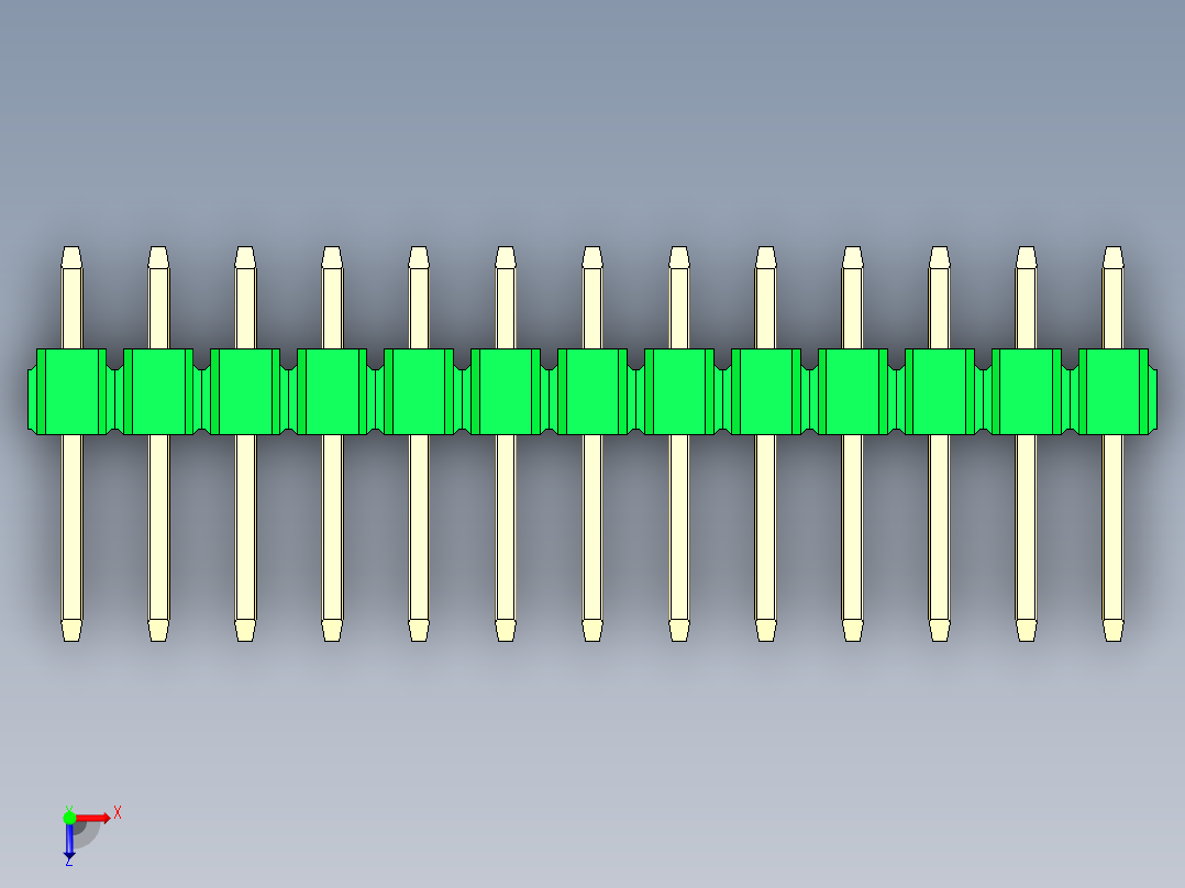 彩色公头100mil（2.54mm）系列-DS1021_green_3x13p_100mil_Type1_rev1.0俯视图