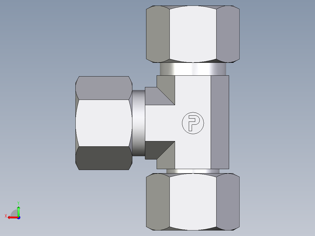 卡套式工业通用硬管接头EO_Swivel_nut_run_tee_EL12LCF后视图