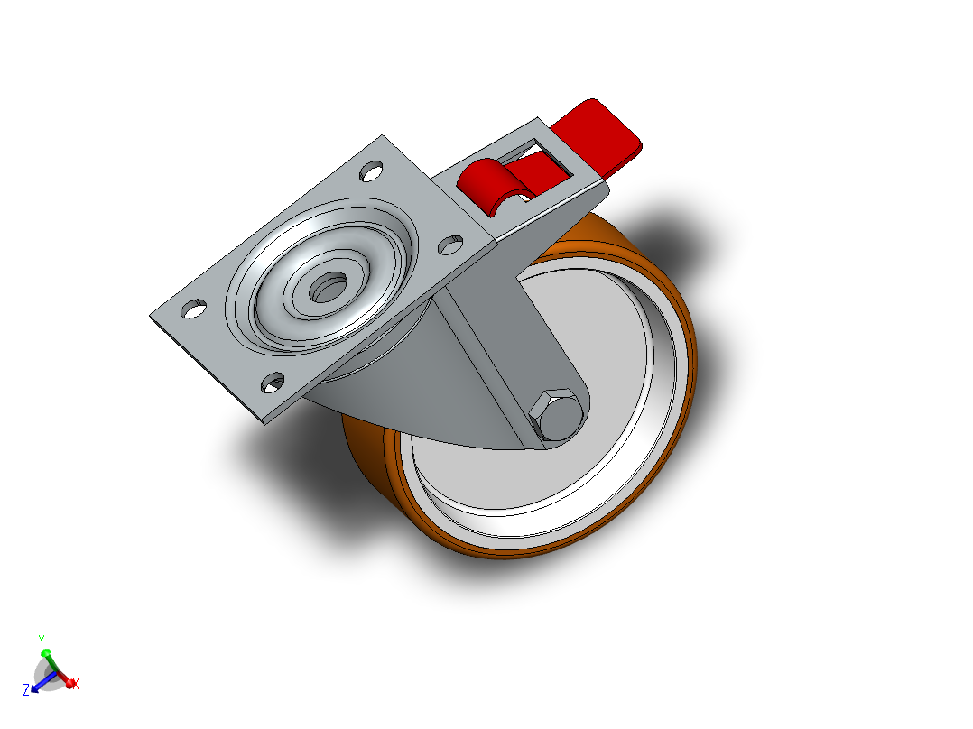 带刹车孔的D125mm固定旋转车轮脚轮主视图