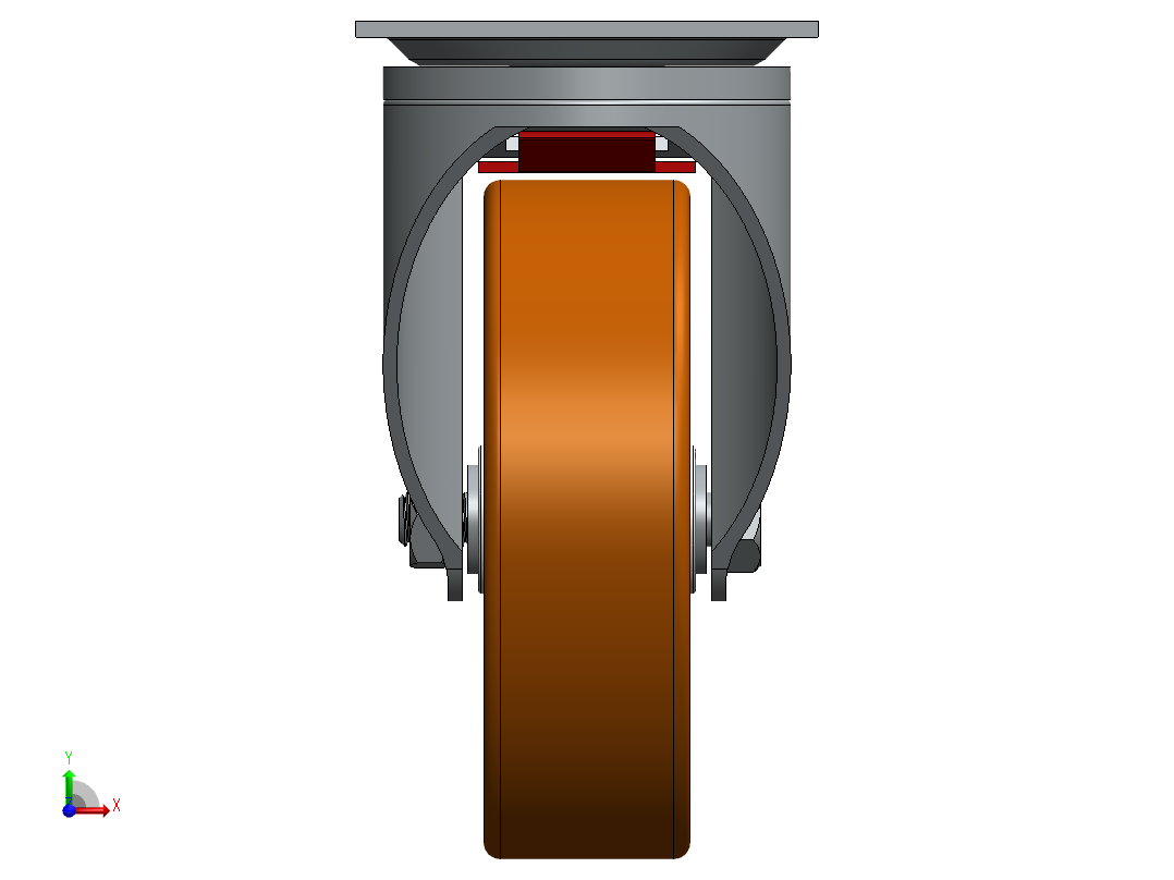 带刹车孔的D125mm固定旋转车轮脚轮前视图