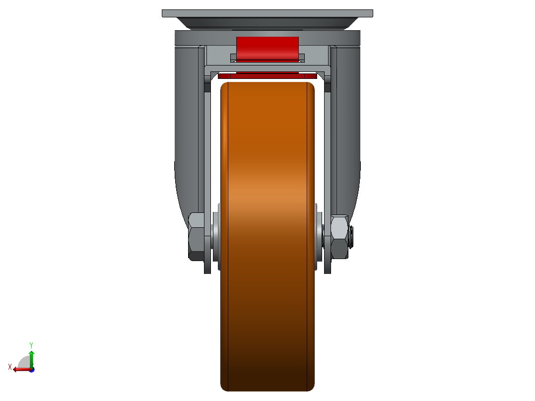 带刹车孔的D125mm固定旋转车轮脚轮后视图