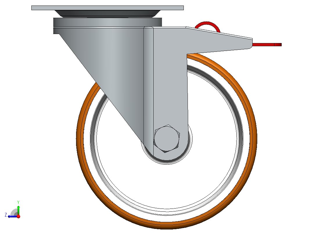 带刹车孔的D125mm固定旋转车轮脚轮右视图