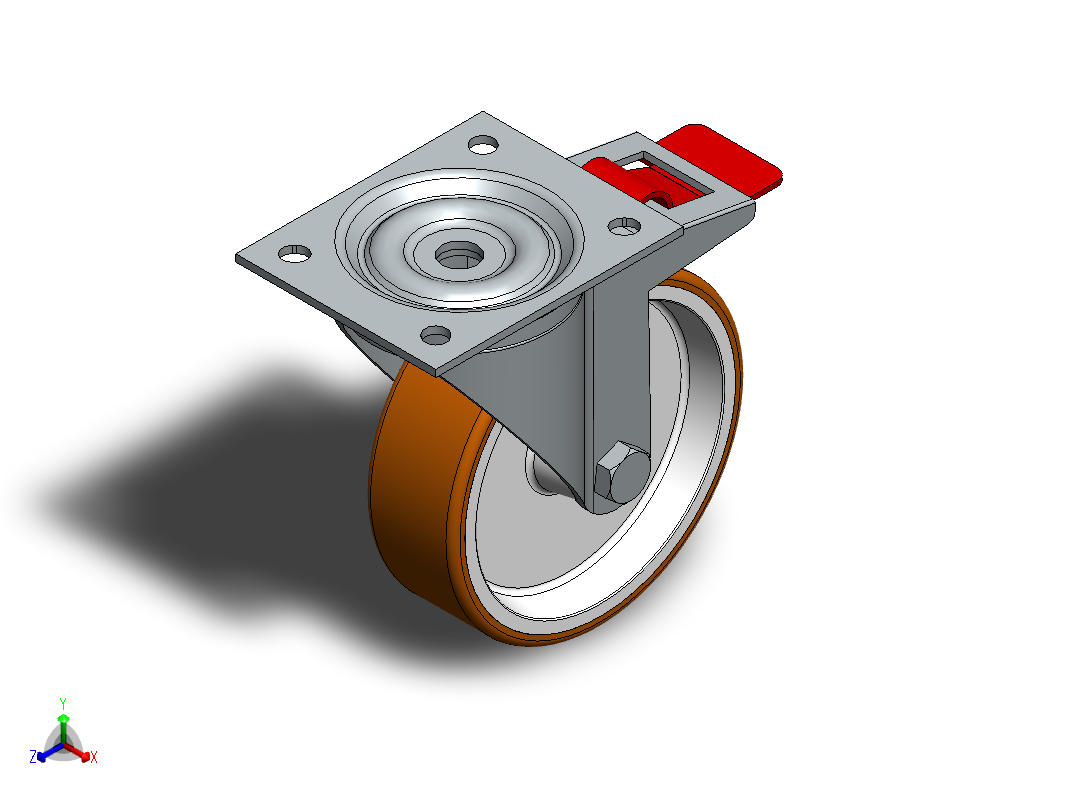 带刹车孔的D125mm固定旋转车轮脚轮正等轴测图