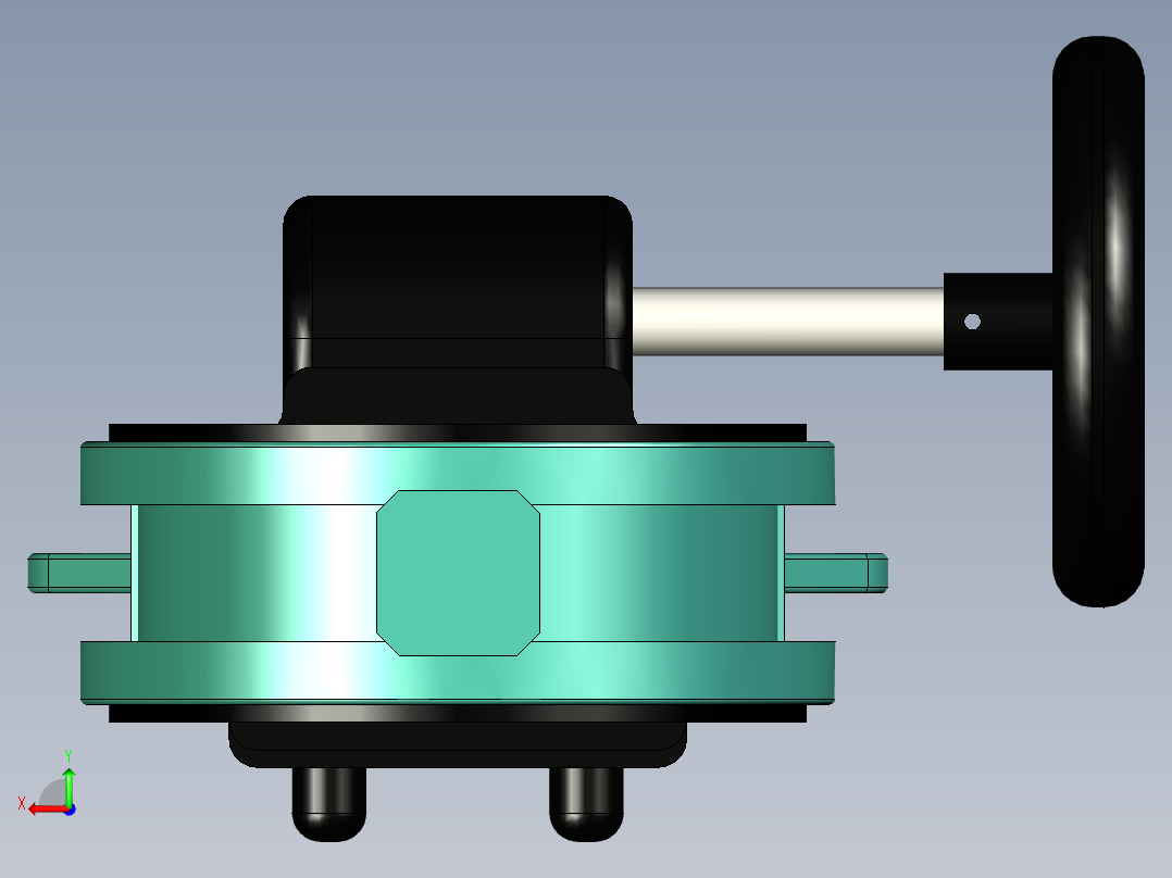 带手动手轮齿轮箱的INTERAPP蝶阀，蝶形对夹式阀门后视图