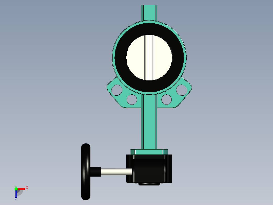 带手动手轮齿轮箱的INTERAPP蝶阀，蝶形对夹式阀门俯视图