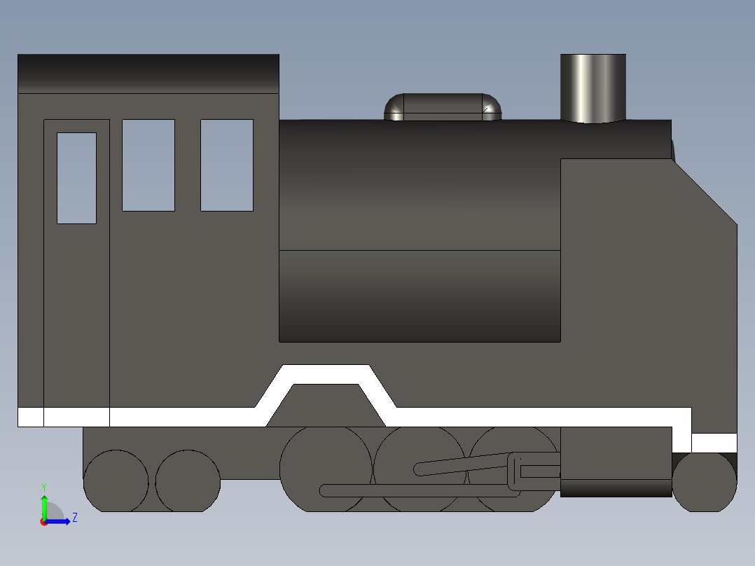 公园内蒸汽机车游乐设备的模型左视图