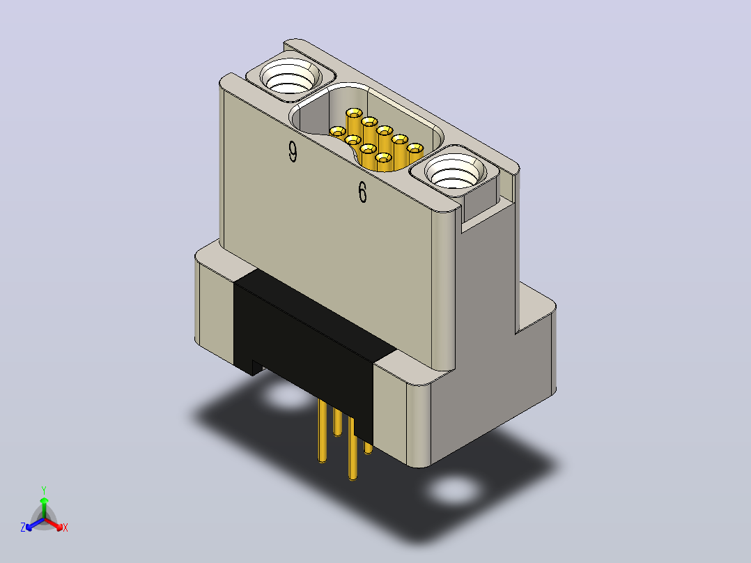 J63A系列微型螺纹紧固垂直安装PCB连接器，插座正等轴测图