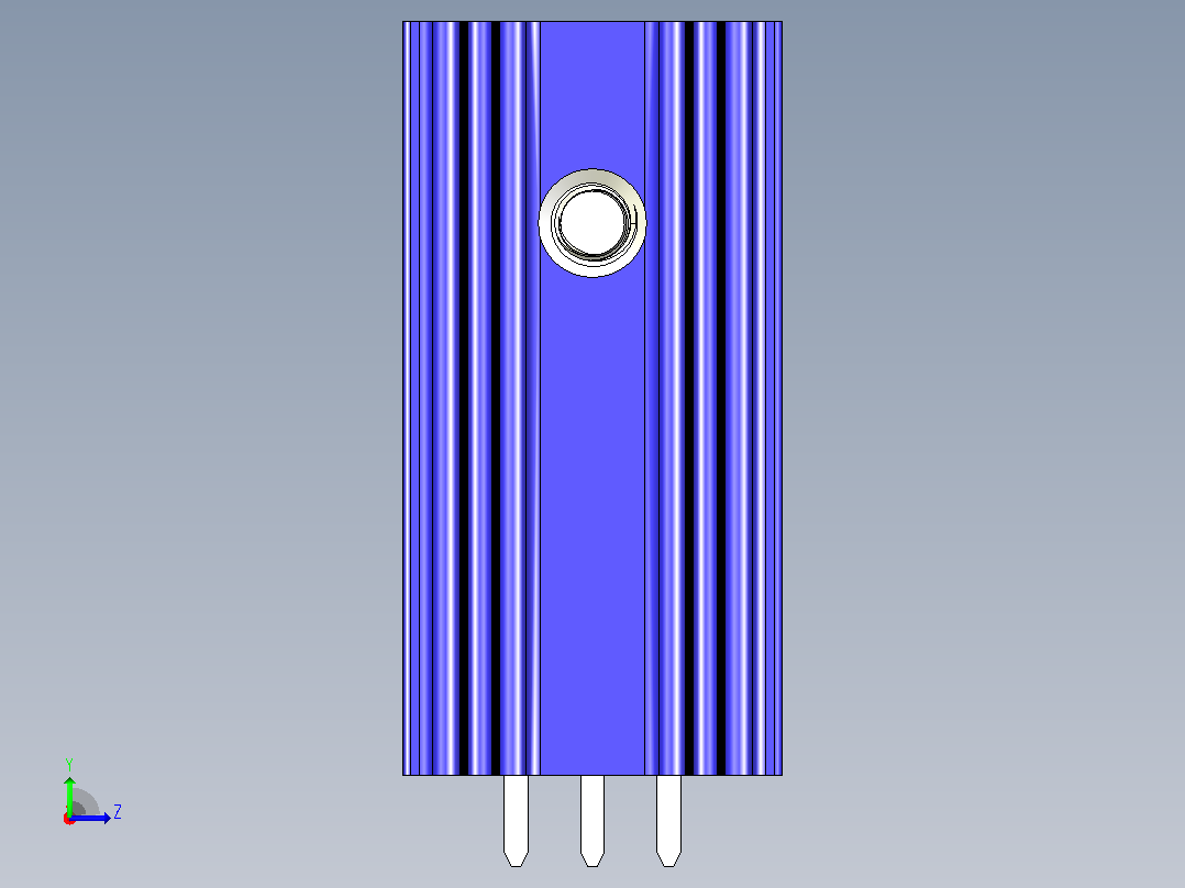 LM7805蓝色散热器25 x 12 6 x 6 5 mm孔18 3mm螺丝固定.stp左视图