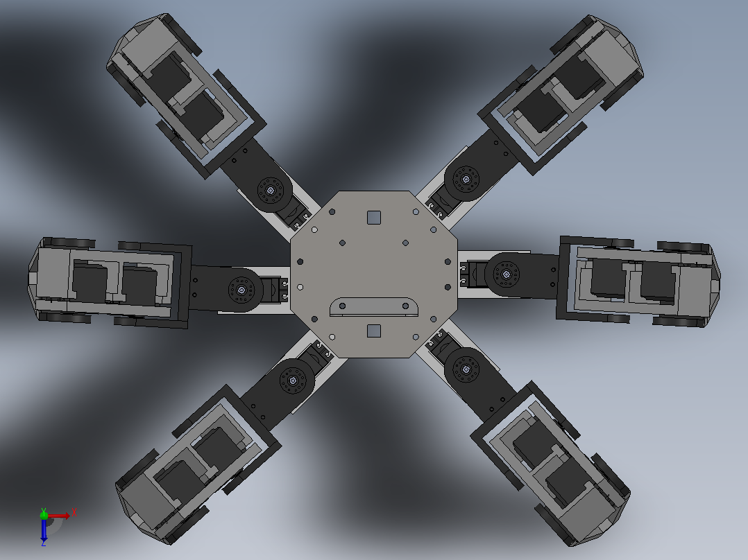 HEXBOT V1.1六足机器人简易结构俯视图