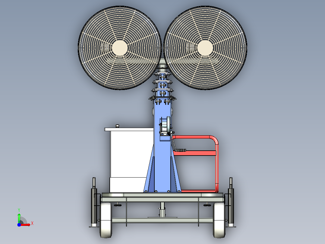 推车上的独立双蒸发空气喷雾冷却器，带桅杆- 7'-12' - 8723 CFM - 9kW燃气发电机防爆前视图