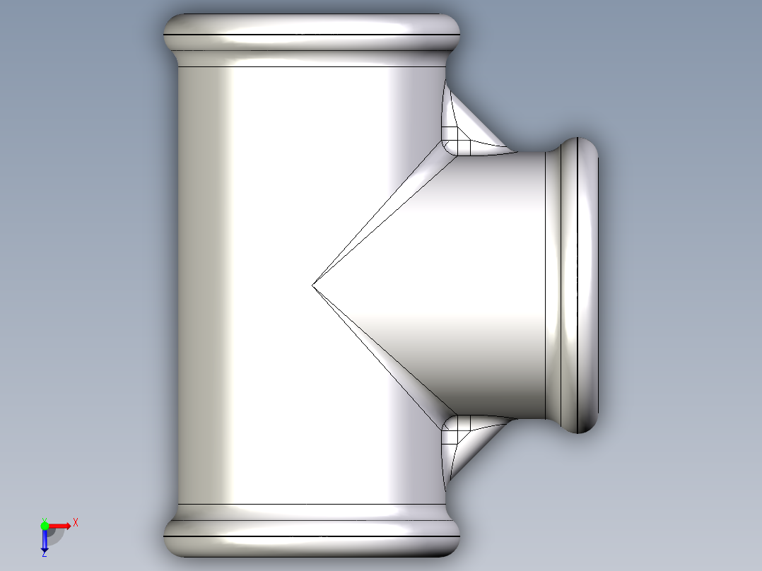 B3004438-3_4英寸金属镀锌三通俯视图
