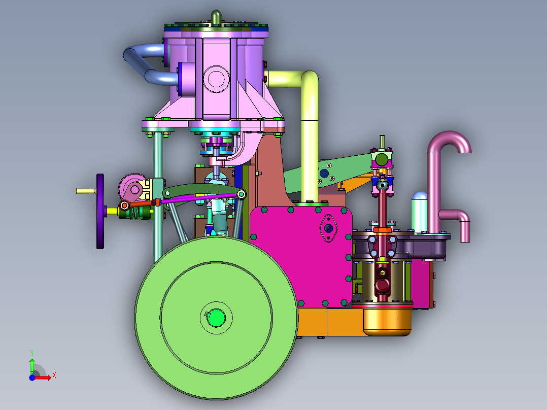 复合循环结构形式蒸汽机前视图