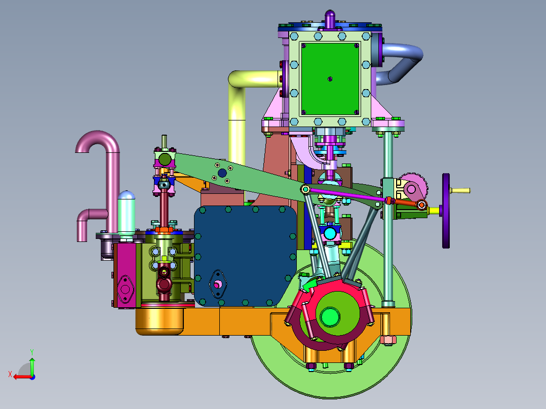 复合循环结构形式蒸汽机后视图
