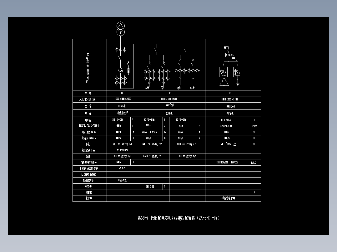 图39-7 低压配电室0.4kV接线配置图（ZA-2-D1-07）