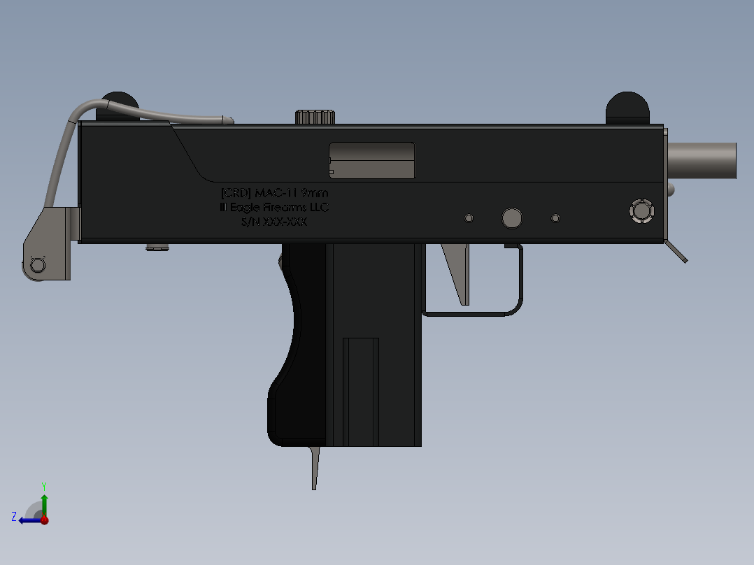 手枪左轮冲锋枪老式狙击步枪设计3D图纸crd-mac-11-inspired-smg-9mm SolidWorks主视图
