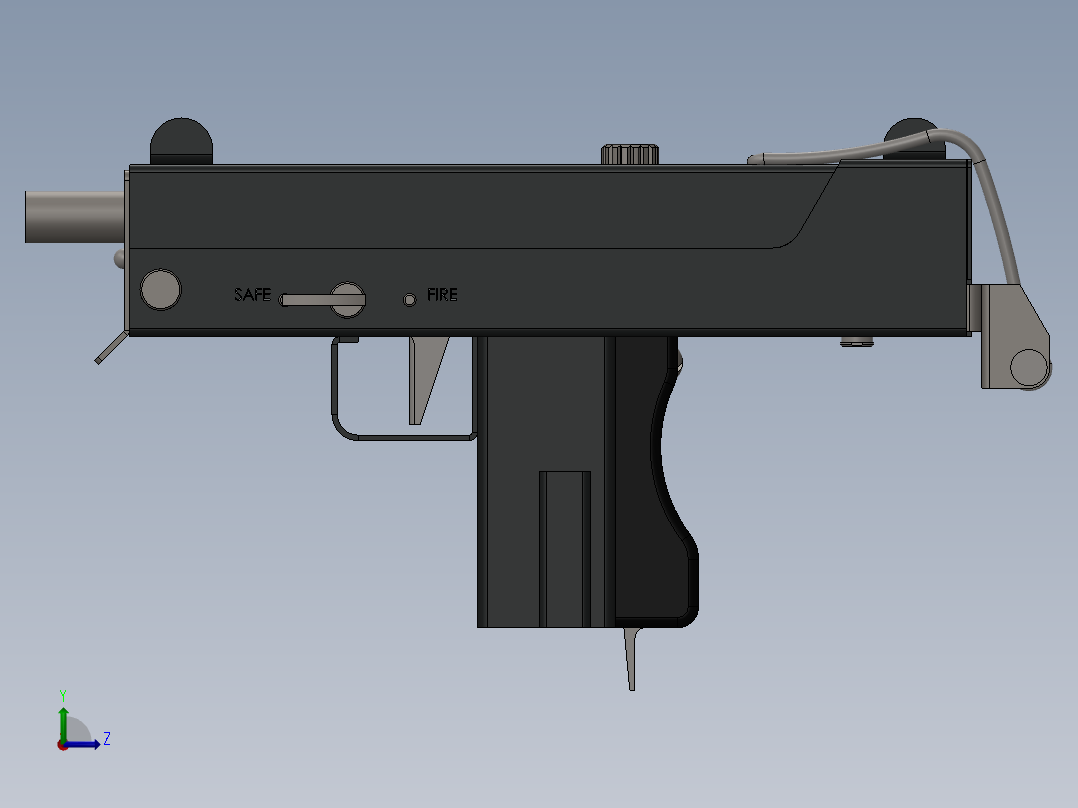 手枪左轮冲锋枪老式狙击步枪设计3D图纸crd-mac-11-inspired-smg-9mm SolidWorks左视图