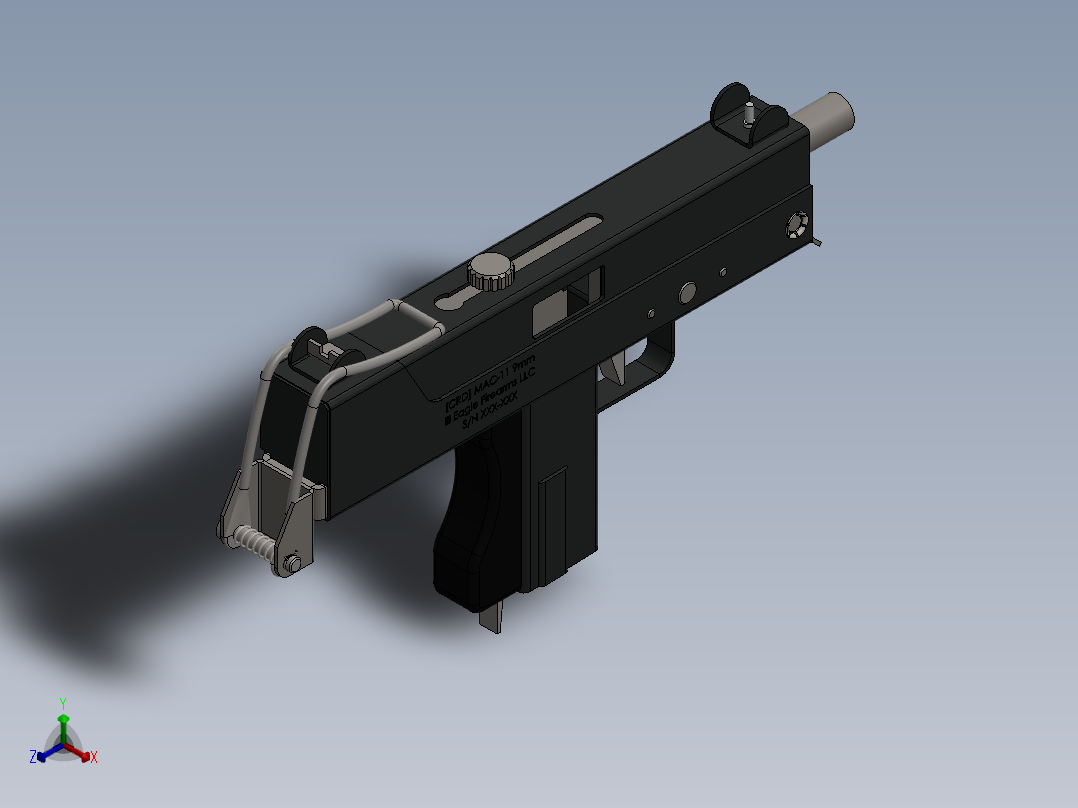 手枪左轮冲锋枪老式狙击步枪设计3D图纸crd-mac-11-inspired-smg-9mm SolidWorks正等轴测图