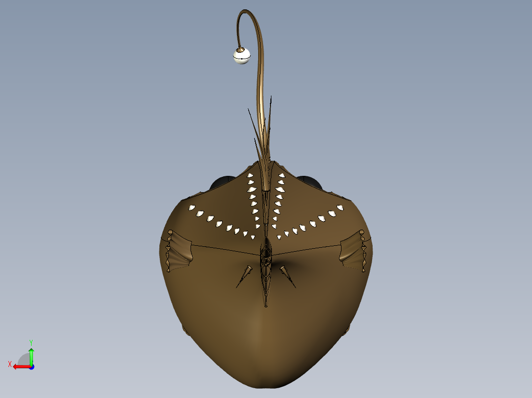 灯笼鱼卡通模型3D图纸 Solidworks设计 附IGS后视图