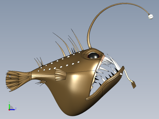 灯笼鱼卡通模型3D图纸 Solidworks设计 附IGS左视缩略图