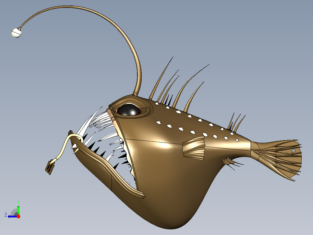 灯笼鱼卡通模型3D图纸 Solidworks设计 附IGS右视图