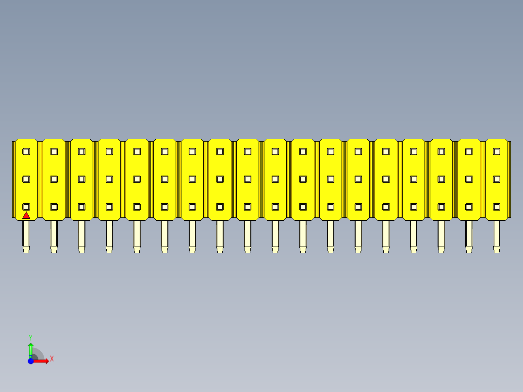 彩色公排针 100mil 2.54mm 系列-DS1022_yellow_3x18p_100mil_TypeD_rev1.0前视图
