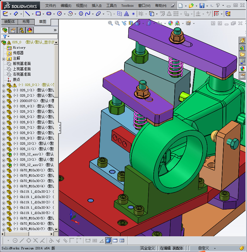 液压夹具Solidworks设计附STP格式