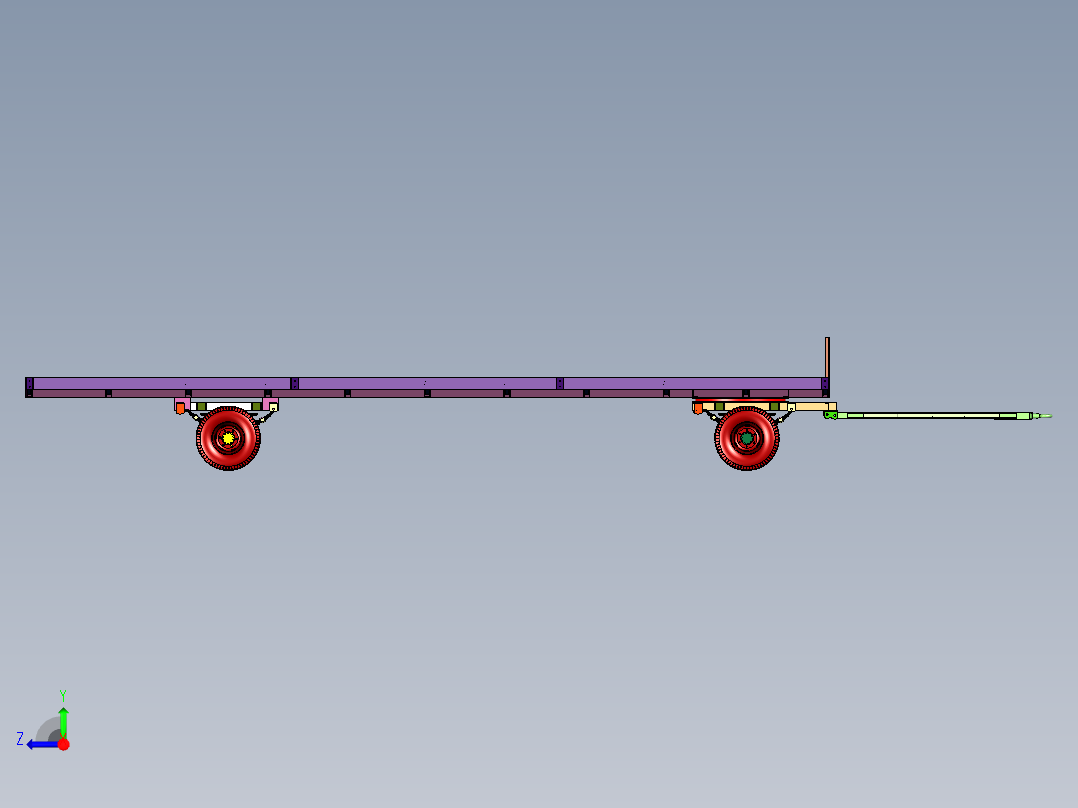 大型物流货物搬运四轮平板车右视图