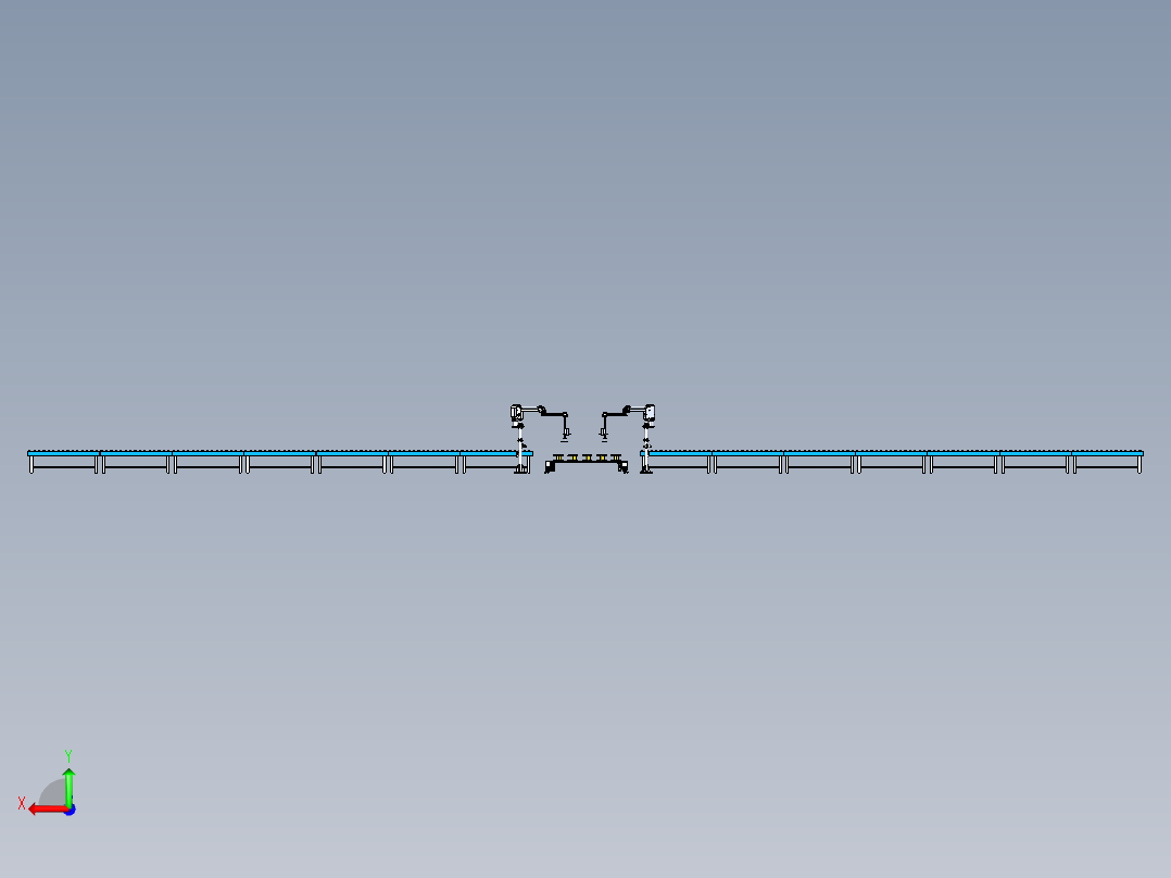 轨道运输车与机械臂组合运输模拟后视图