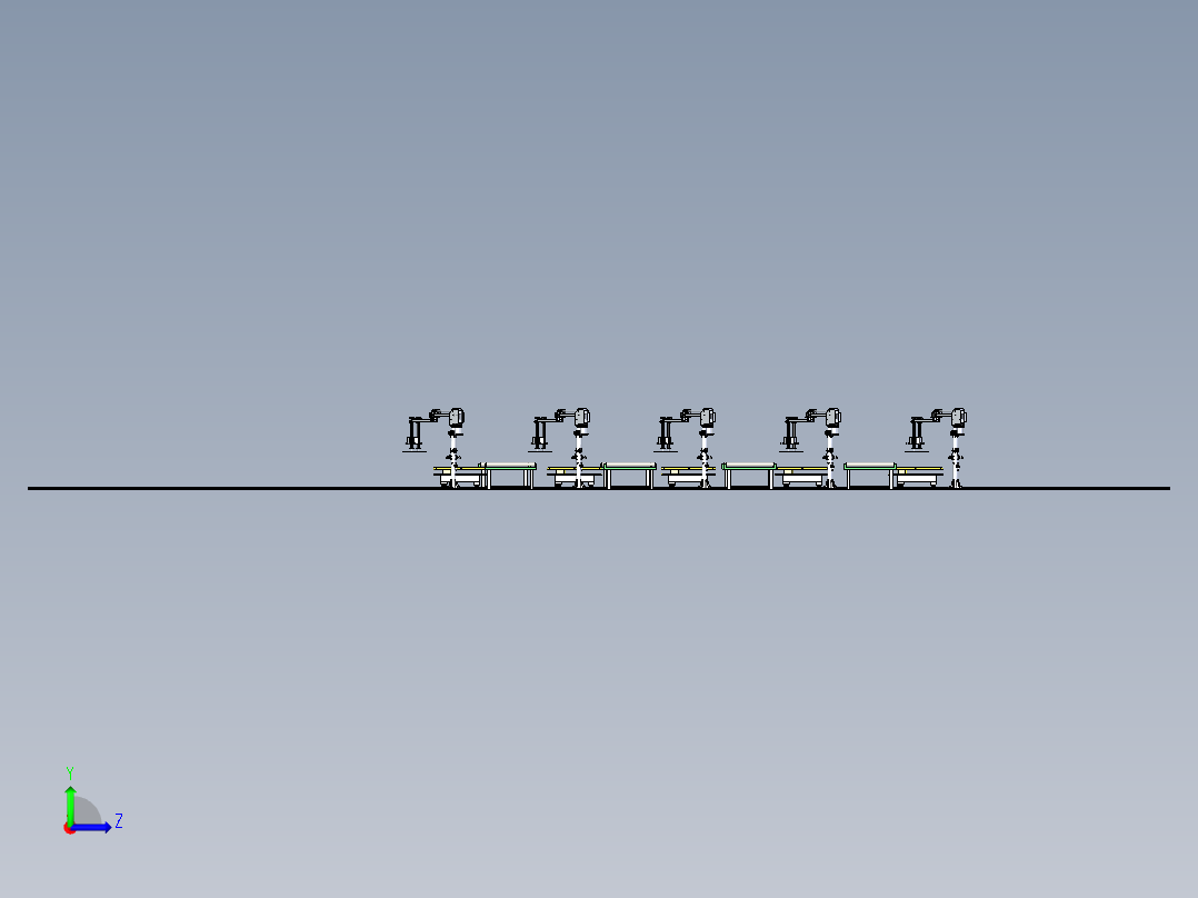 轨道运输车与机械臂组合运输模拟左视图