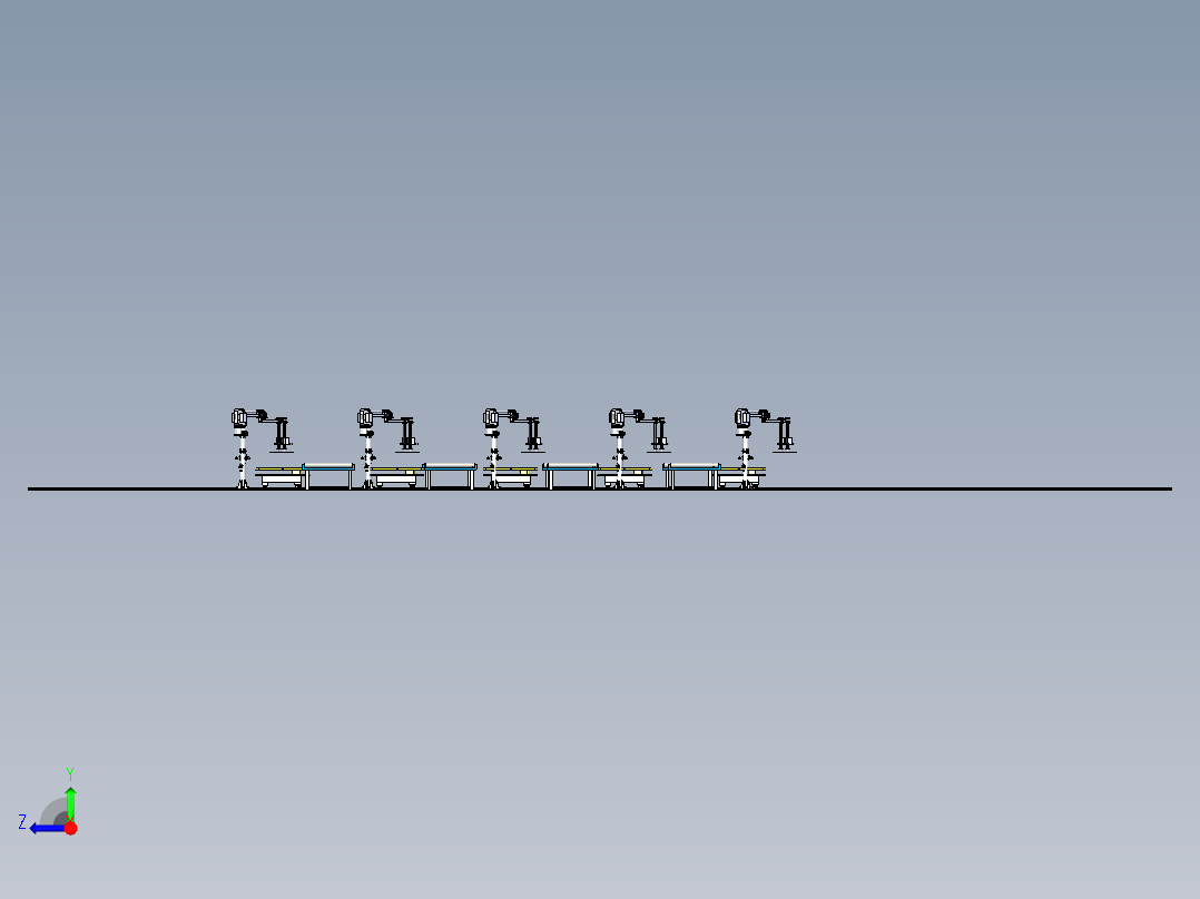 轨道运输车与机械臂组合运输模拟右视图