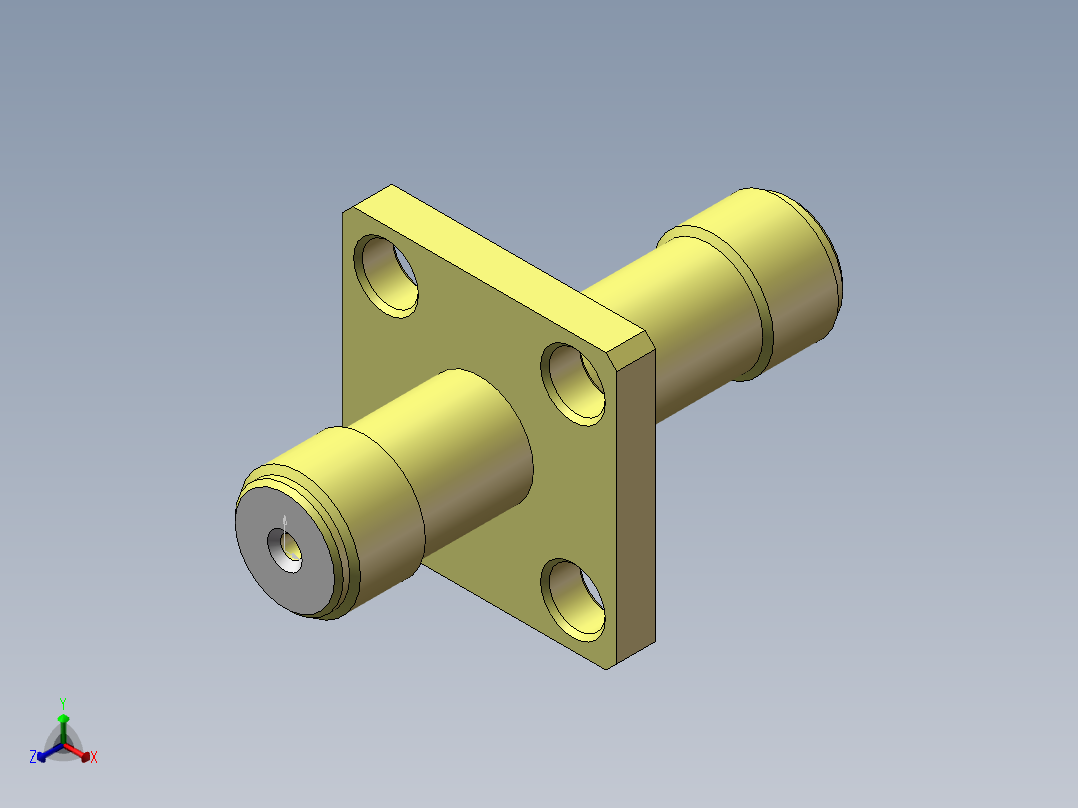 射频转接头_SMA-SMA-KKF_双通头_SMA母转母_带方板_法兰盘正等轴测图
