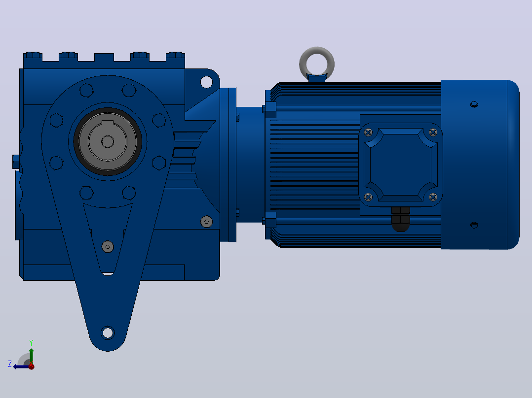 SAT87带防转臂空心轴安装斜齿-蜗轮蜗杆减速机SAT87-YV5.5-4P-39.2-M1-0°-A右视图