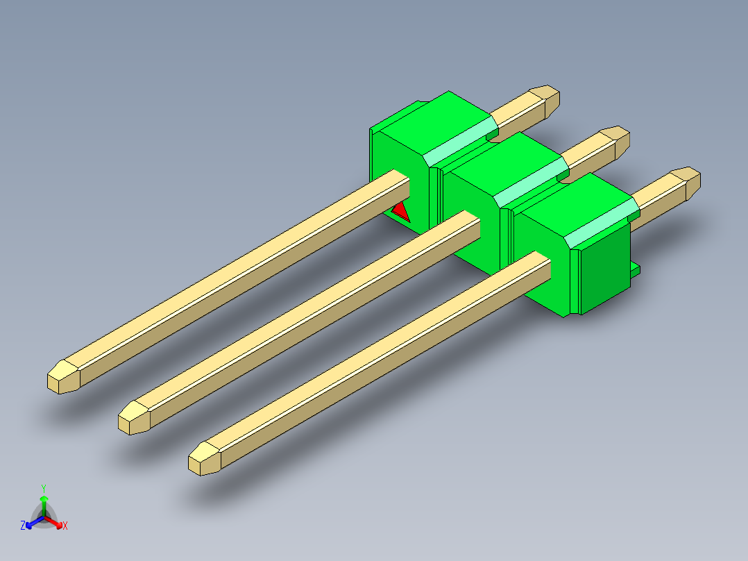彩色公头100mil（2.54mm）系列-DS1021_green_1x03p_100mil_Type5_rev1.0正等轴测图