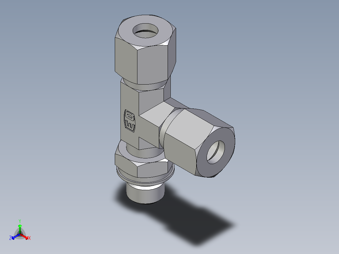 卡套式工业通用硬管接头EO_Adjustable_locknut_run_tee_LEE08ZLMORCF正等轴测图