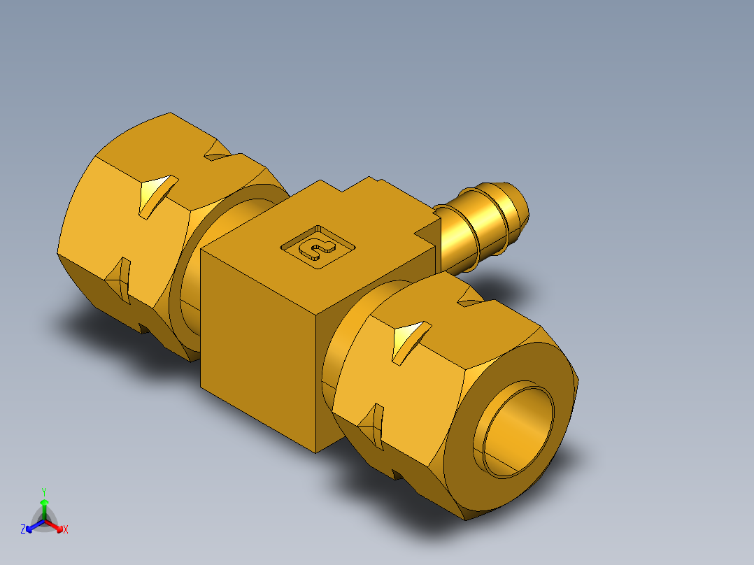 工业通用螺蚊管倒齿式工业硬管接头Tee233-4-4-4主视图