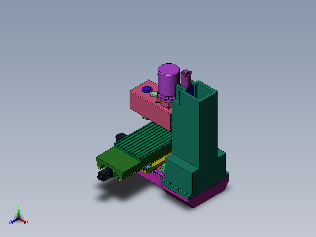 立式数控铣床Z轴传动系统及立柱设计正等轴测图