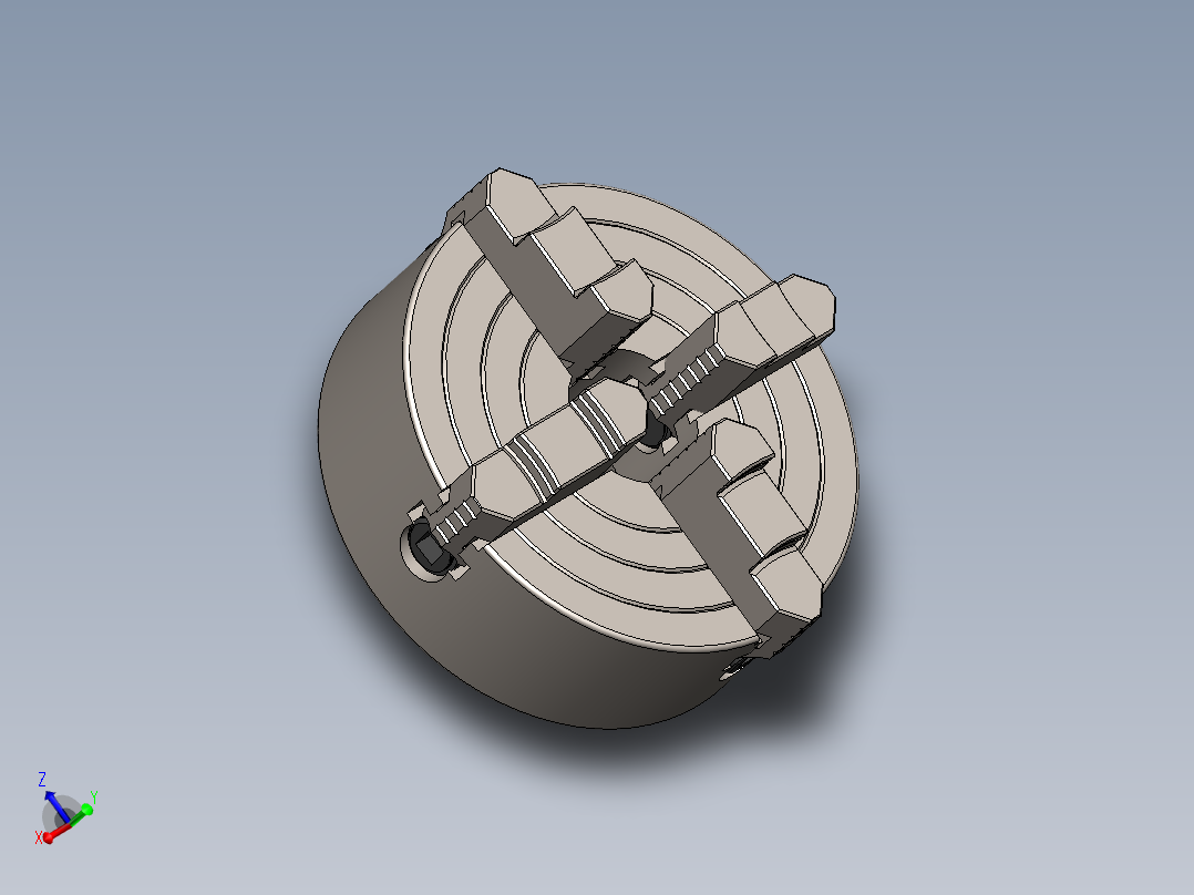 four-jaw-chuck四爪卡盘3D图纸 Solidworks设计