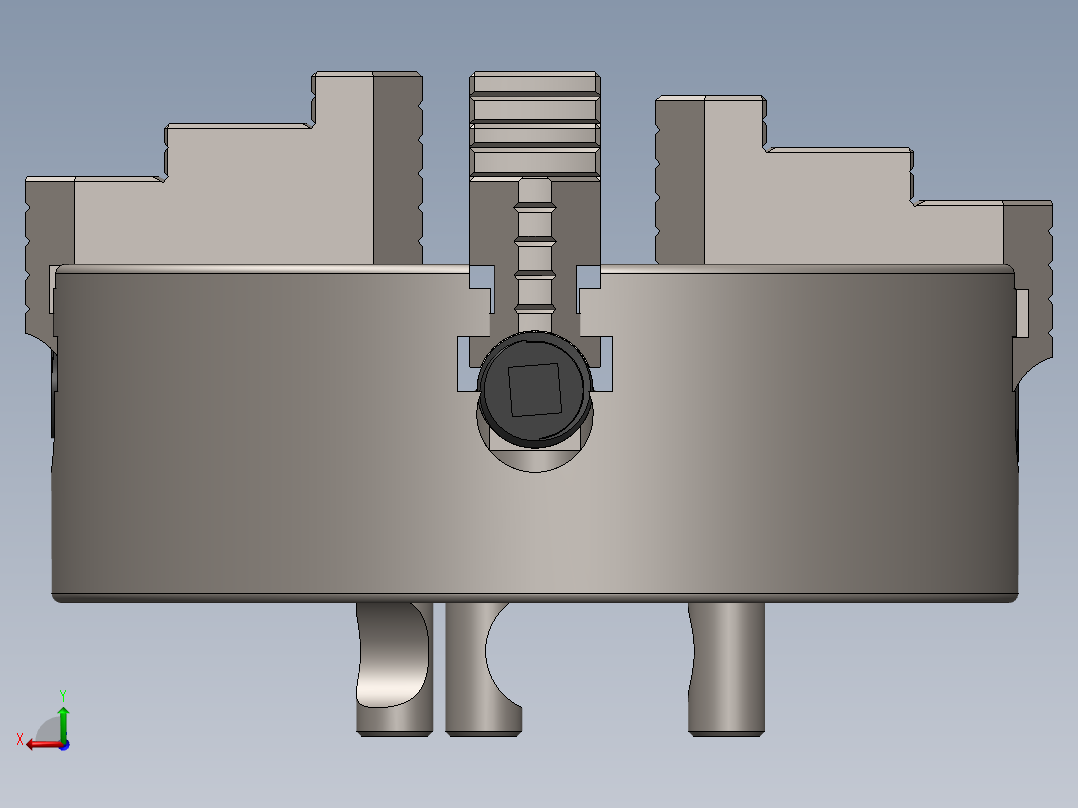 four-jaw-chuck四爪卡盘3D图纸 Solidworks设计后视图