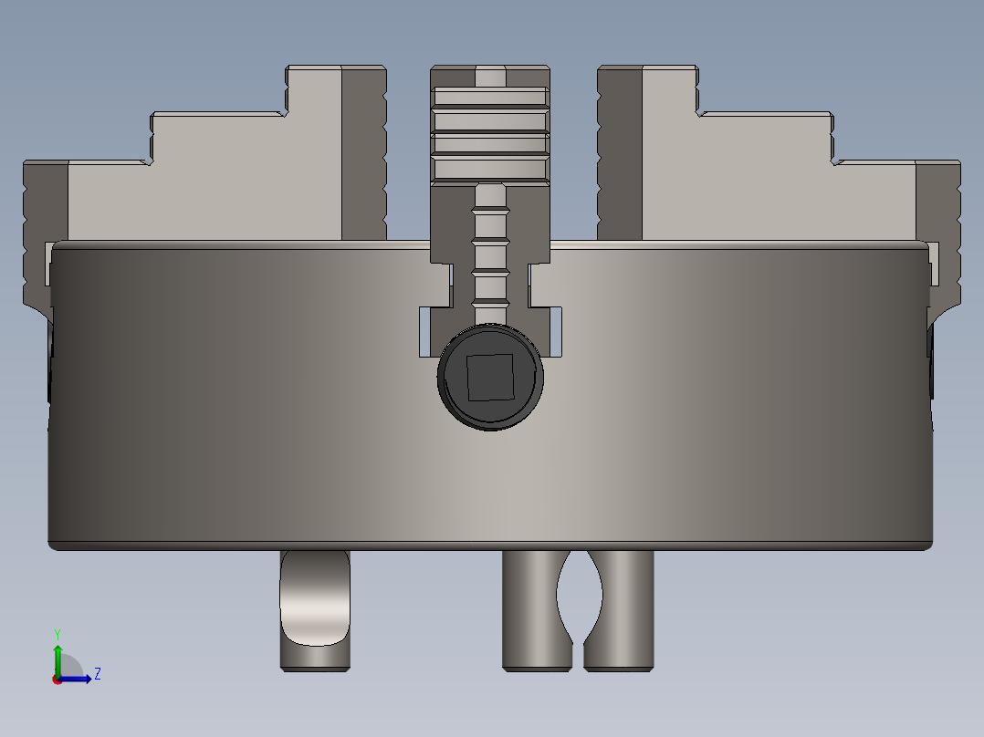 four-jaw-chuck四爪卡盘3D图纸 Solidworks设计左视图