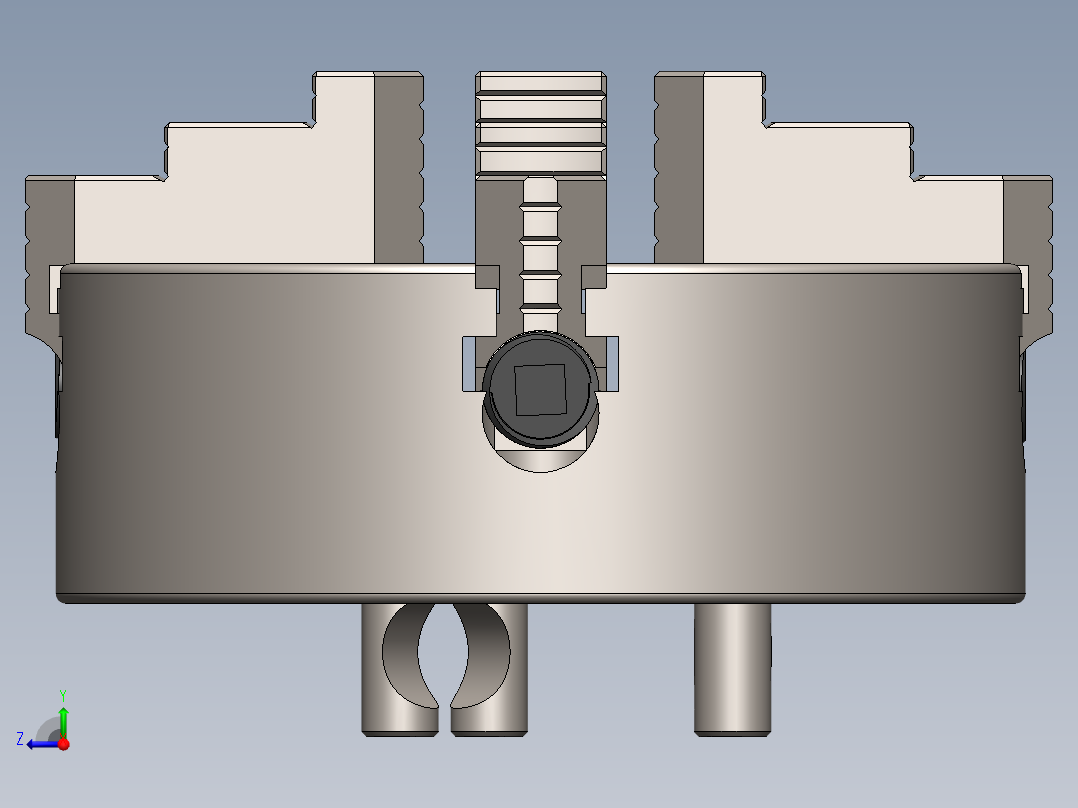 four-jaw-chuck四爪卡盘3D图纸 Solidworks设计右视图