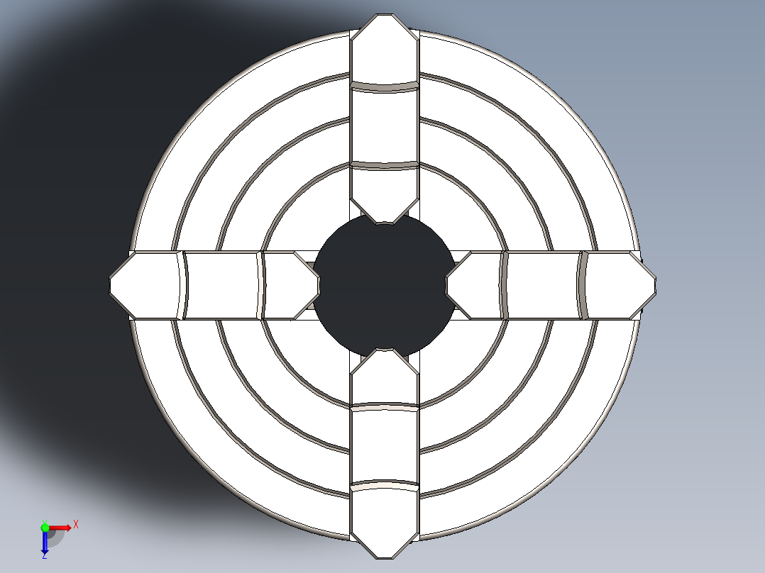 four-jaw-chuck四爪卡盘3D图纸 Solidworks设计俯视图