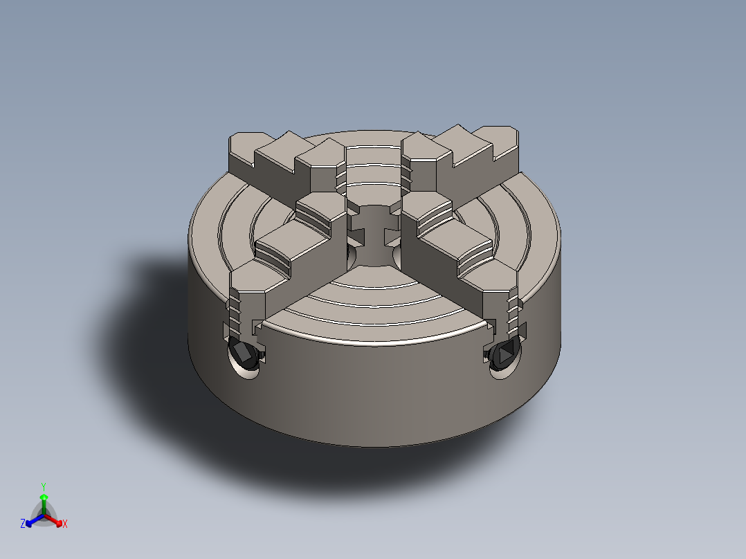 four-jaw-chuck四爪卡盘3D图纸 Solidworks设计正等轴测图