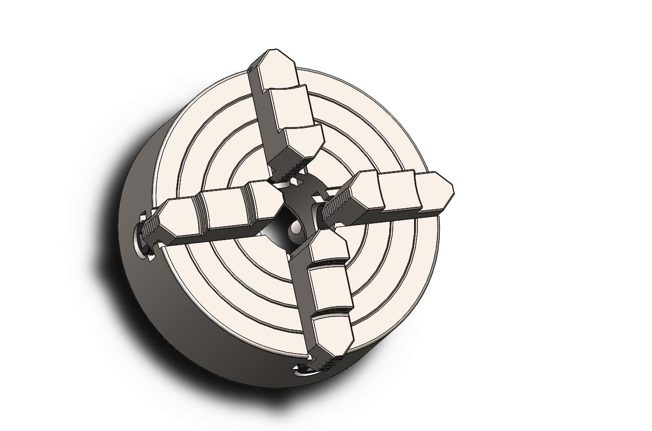 four-jaw-chuck四爪卡盘3D图纸 Solidworks设计