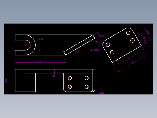 CAD格式机械制图二维100例练习-46 拉杆三视图
