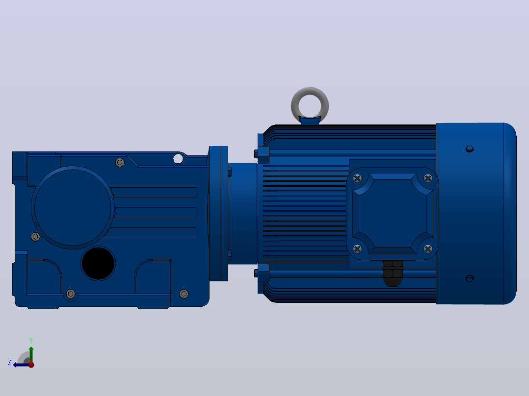 K47底脚轴伸式安装螺旋锥齿轮减速机K47-Y3-4P-12.19-M1-0°-A+B右视图