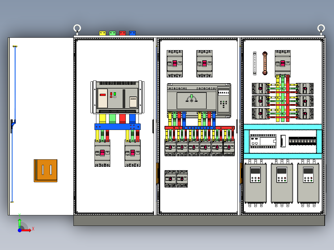 三柜组装万能断路器双电源630A软启动plc控制柜 55345前视图