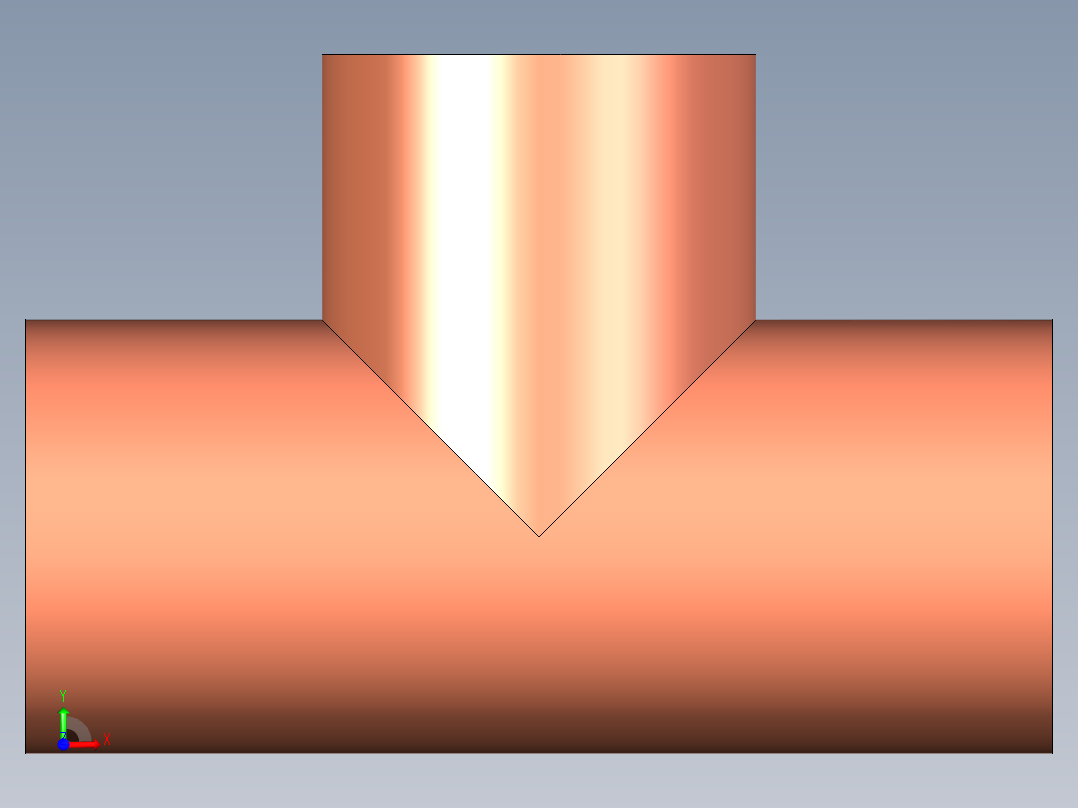 B3004436-T型等径铜管211（ refrigeration pipeline）（公制）前视图