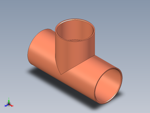 B3004436-T型等径铜管211（ refrigeration pipeline）（公制）正等轴测缩略图